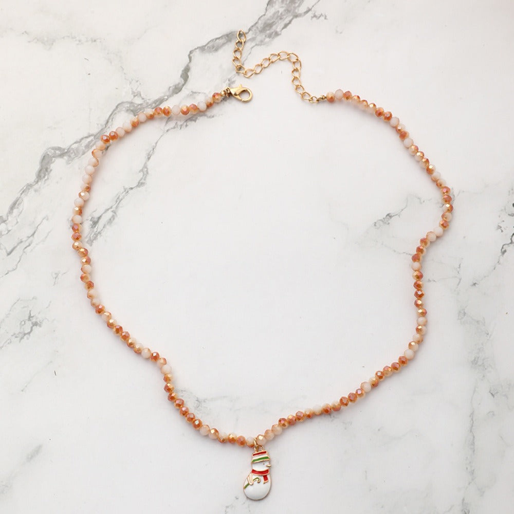 Christmas Necklace Santa Claus Little Snowman Elk Pendant Rice Bead Necklace Christmas Gift