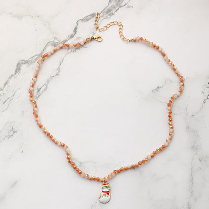 Christmas Necklace Santa Claus Little Snowman Elk Pendant Rice Bead Necklace Christmas Gift