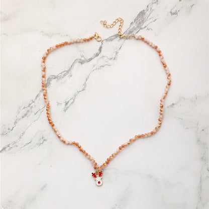 Christmas Necklace Santa Claus Little Snowman Elk Pendant Rice Bead Necklace Christmas Gift