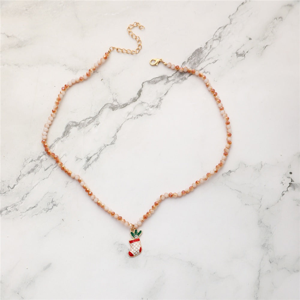 Christmas Necklace Santa Claus Little Snowman Elk Pendant Rice Bead Necklace Christmas Gift