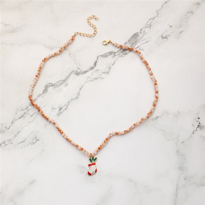Christmas Necklace Santa Claus Little Snowman Elk Pendant Rice Bead Necklace Christmas Gift