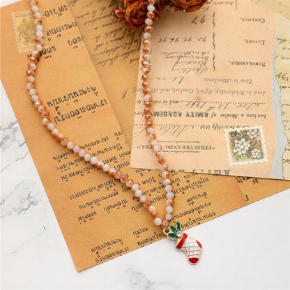 Christmas Necklace Santa Claus Little Snowman Elk Pendant Rice Bead Necklace Christmas Gift