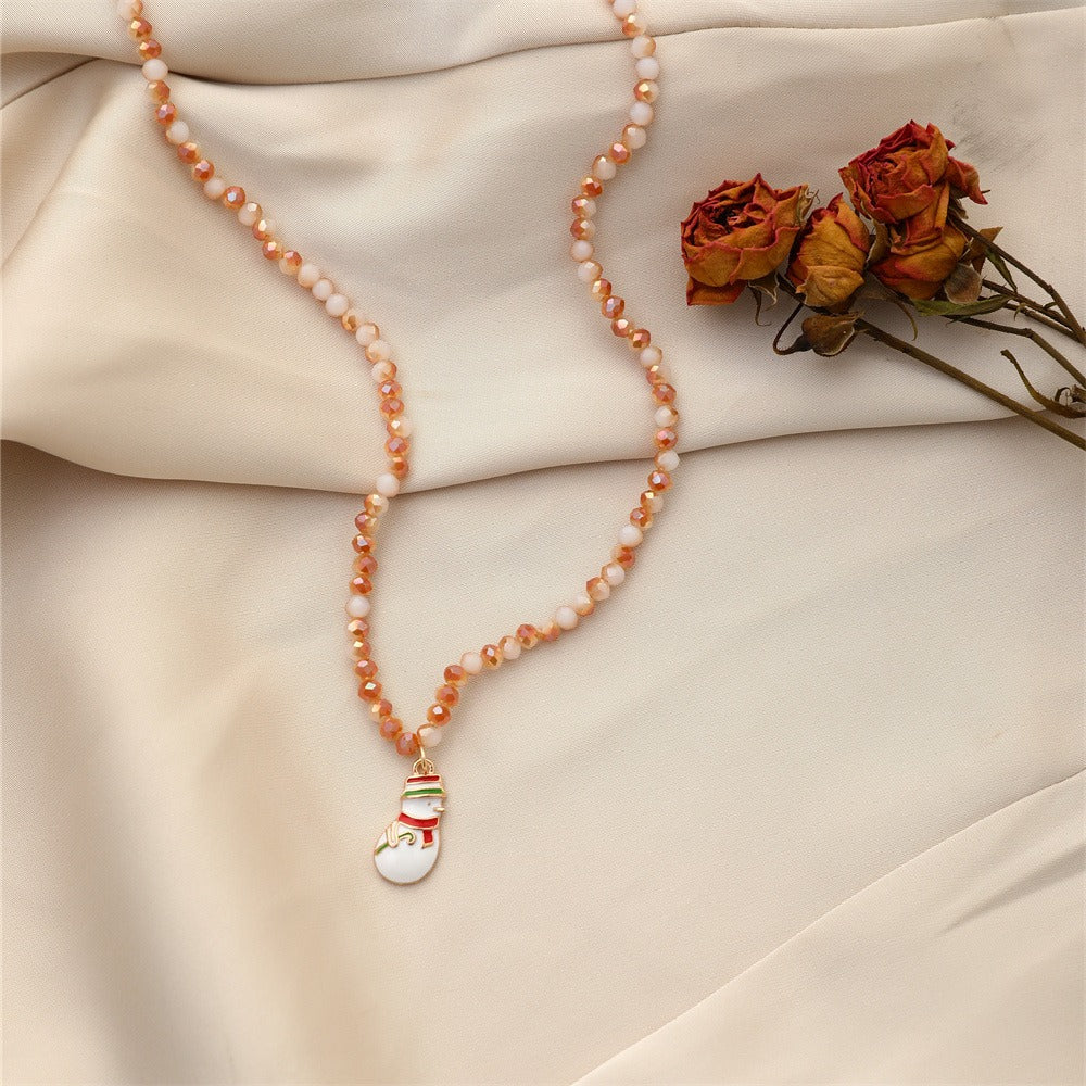 Christmas Necklace Santa Claus Little Snowman Elk Pendant Rice Bead Necklace Christmas Gift