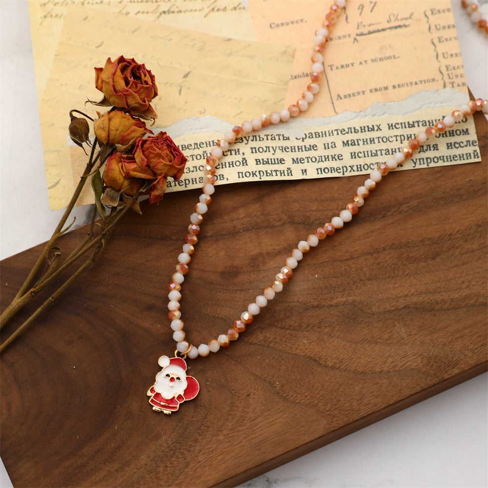 Christmas Necklace Santa Claus Little Snowman Elk Pendant Rice Bead Necklace Christmas Gift