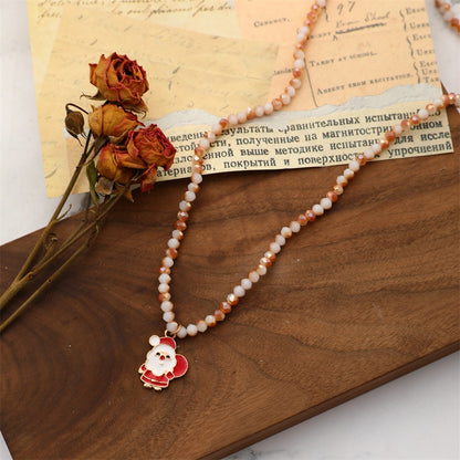 Christmas Necklace Santa Claus Little Snowman Elk Pendant Rice Bead Necklace Christmas Gift