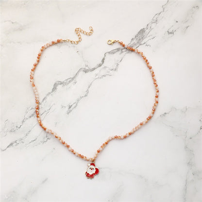 Christmas Necklace Santa Claus Little Snowman Elk Pendant Rice Bead Necklace Christmas Gift