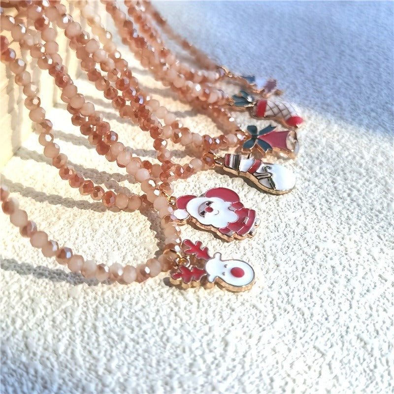 Christmas Necklace Santa Claus Little Snowman Elk Pendant Rice Bead Necklace Christmas Gift